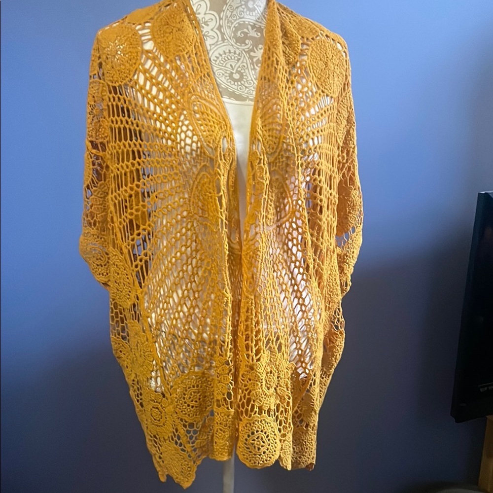Yellow Crochet Women's Poncho